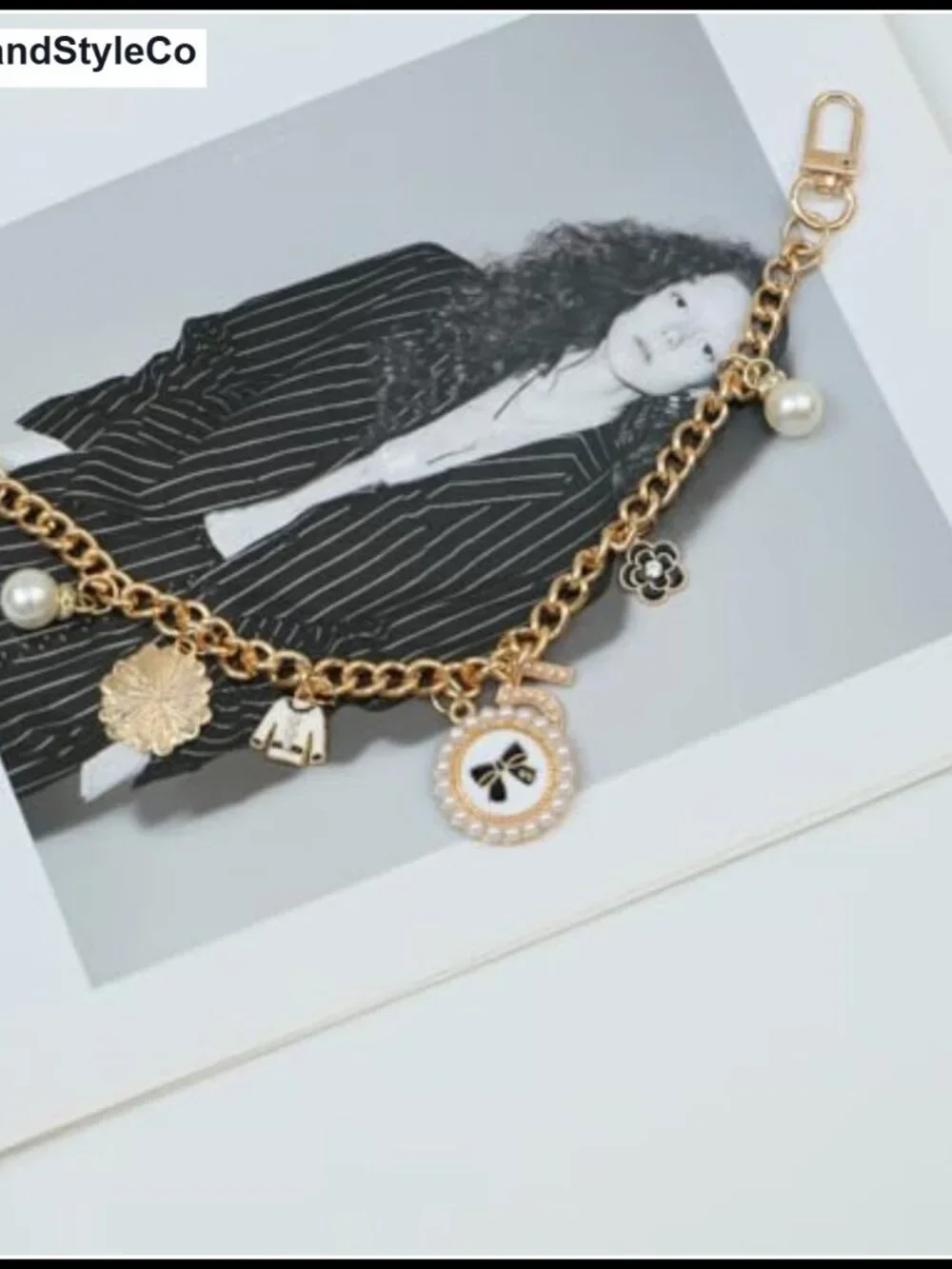 Gold Chain Pearl & Daisy Keychain Purse Charm for Handbag Tote Bag